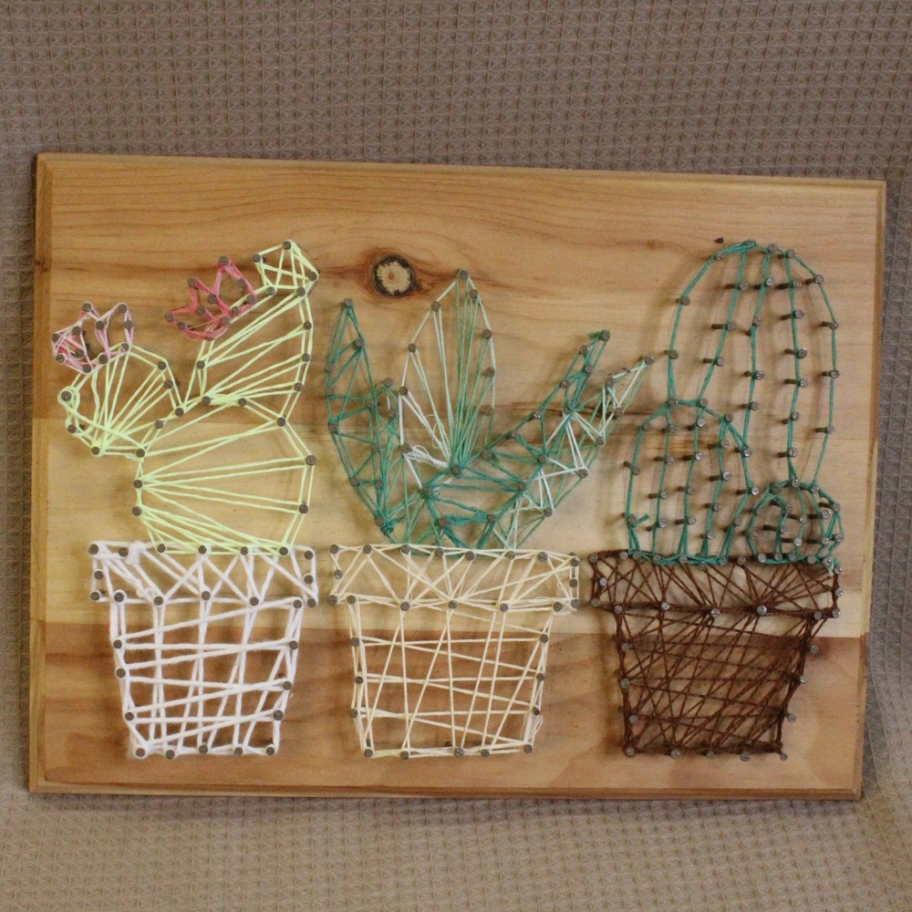 Handmade Cactus String Art Wood Sign 9x12 Boho Desert Decor Southwestern Art